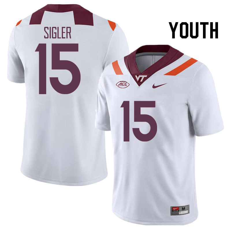 Youth #15 Jackson Sigler Virginia Tech Hokies College Football Jerseys Stitched Sale-White - Click Image to Close